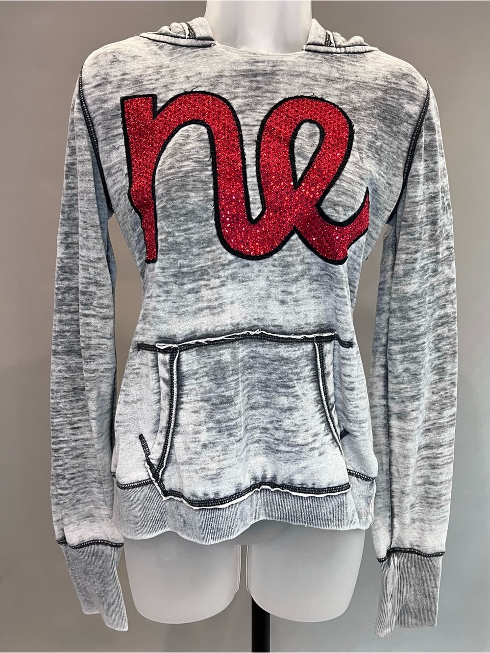 J. America Gray Hooded Pullover with Red Glitter Script